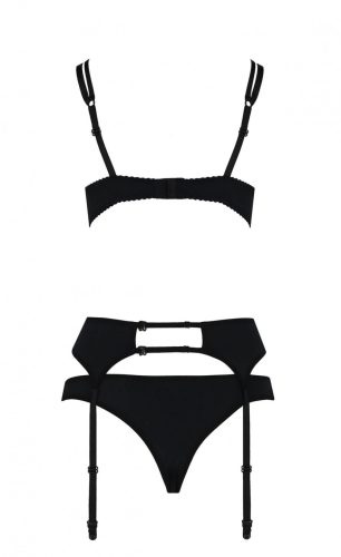 Passion Floris - vadító levélmintával díszített fehérnemű szett (fekete)