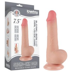   Lovetoy Sliding-Skin - tapadókorongos kétrétegű dildó - 19,5cm (natúr)