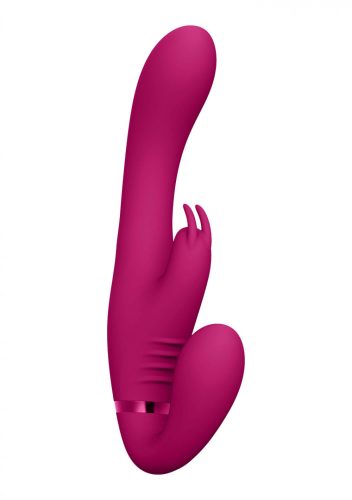 Vive Suki - akkus, tartópánt nélküli felcsatolható vibrátor nyuszis csiklóizgatóval (pink)