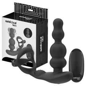   Addicted Toys - forgó fejes análvibrátor péniszgyűrűvel (fekete)