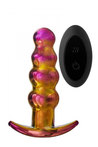 Glamour Glass - gyöngyös, rádiós, üveg anál vibrátor (színes)