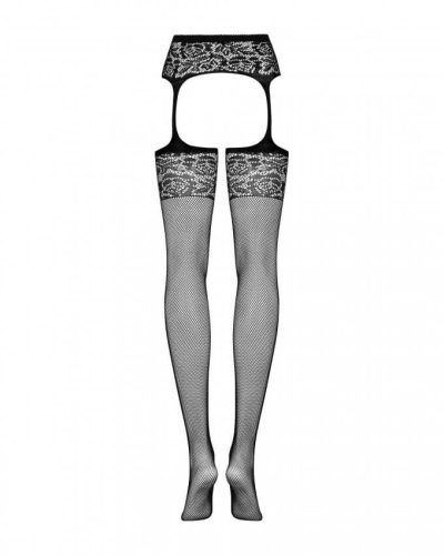 Obsessive S500 - virágmintás necc harisnyatartós szett - feketet (S-L)