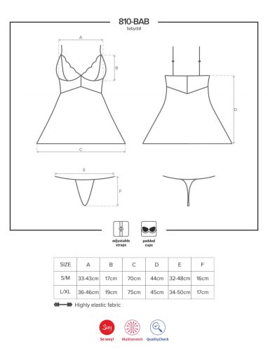 Obsessive 810-BAB-2 - csipkés babydoll tangával (fehér)