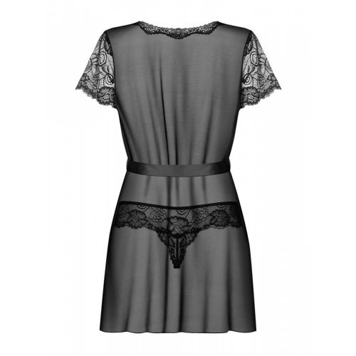 Obsessive Alluria - csipkeberakásos köntös tangával (fekete)