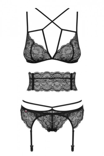 Obsessive Frivolla - pikáns csipkés fehérnemű szett - 4 részes (fekete)