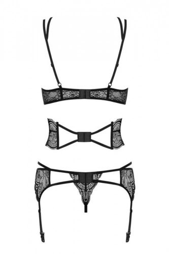 Obsessive Frivolla - pikáns csipkés fehérnemű szett - 4 részes (fekete)